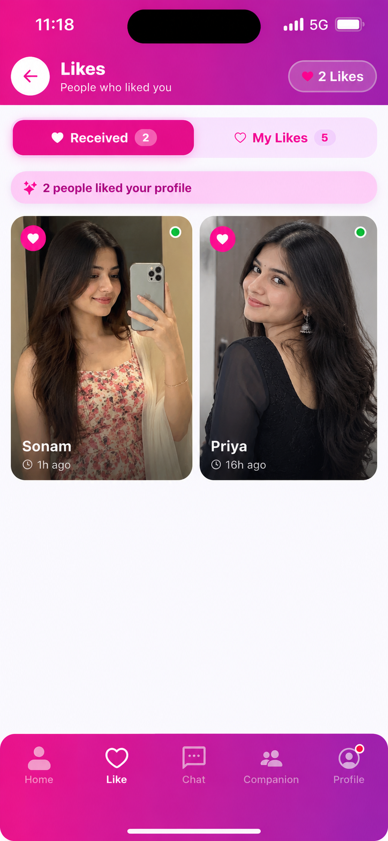 ZingDates app โ Likes screen